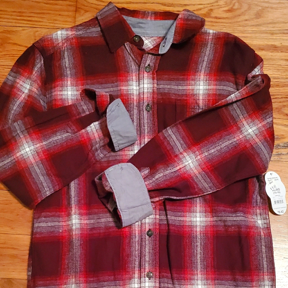 NWT BoysXL Long Sleeve Red Plaid Button
